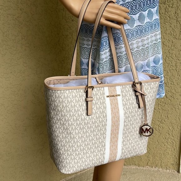 Michael Kors Jet Set Travel Medium Carryall Tote Buff Multi - Picture 15 of 16